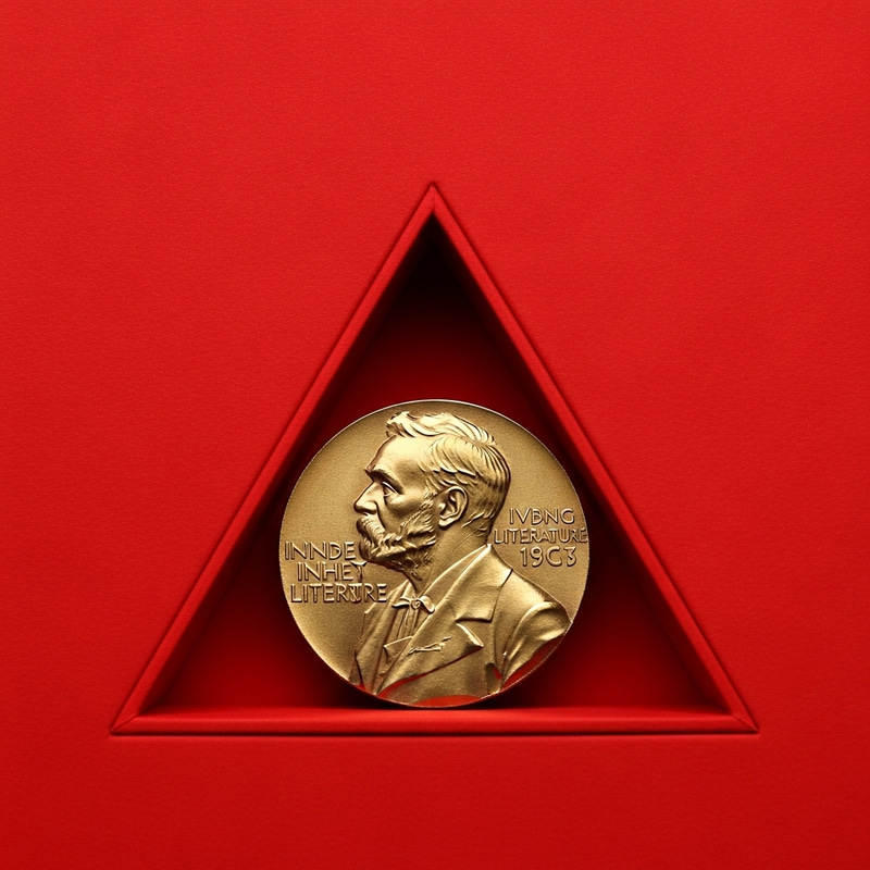 Nobel Prize Medal in Rich Red Triangle