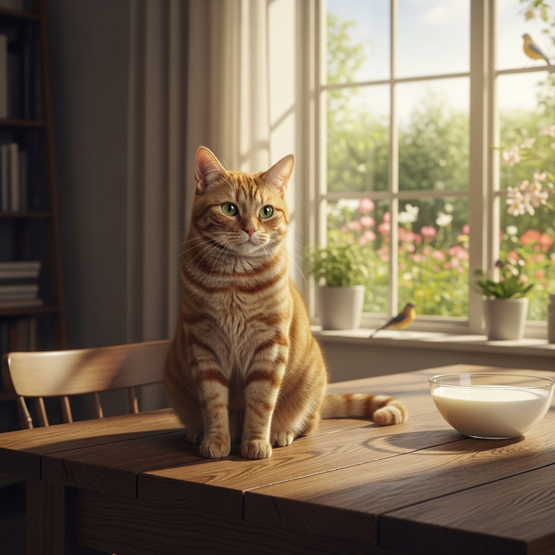 Adorable Ginger Cat Sitting on Wooden Table Adorable Ginger Cat Sitting on Wooden Table