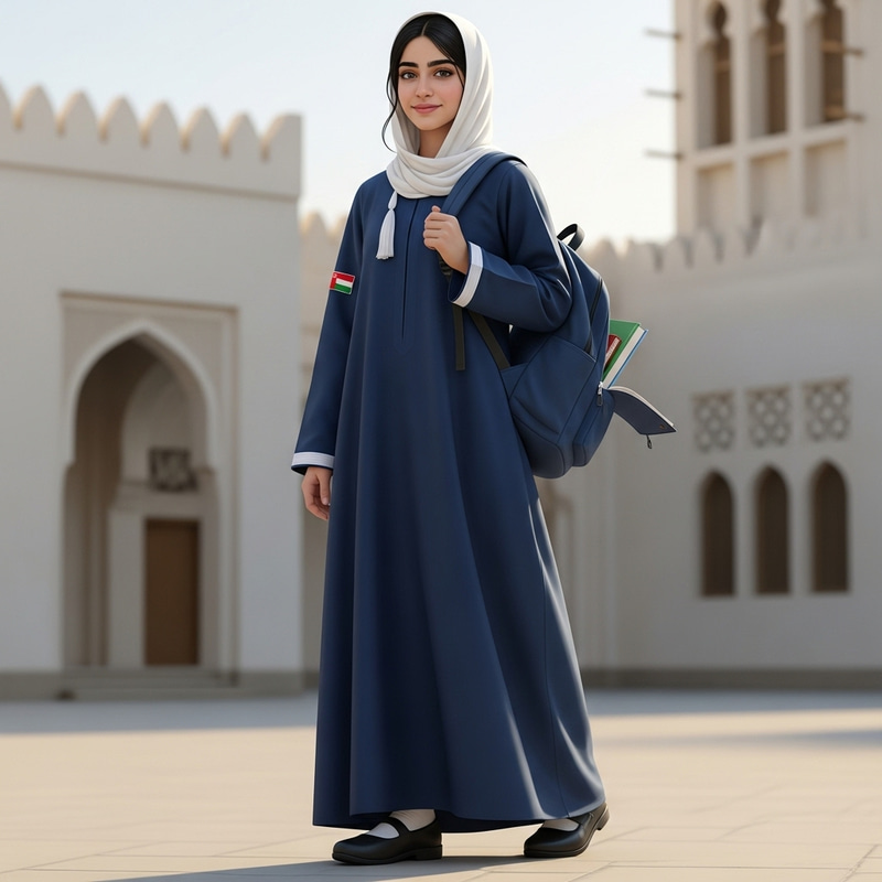 Omani Female Student in Traditional School Uniform