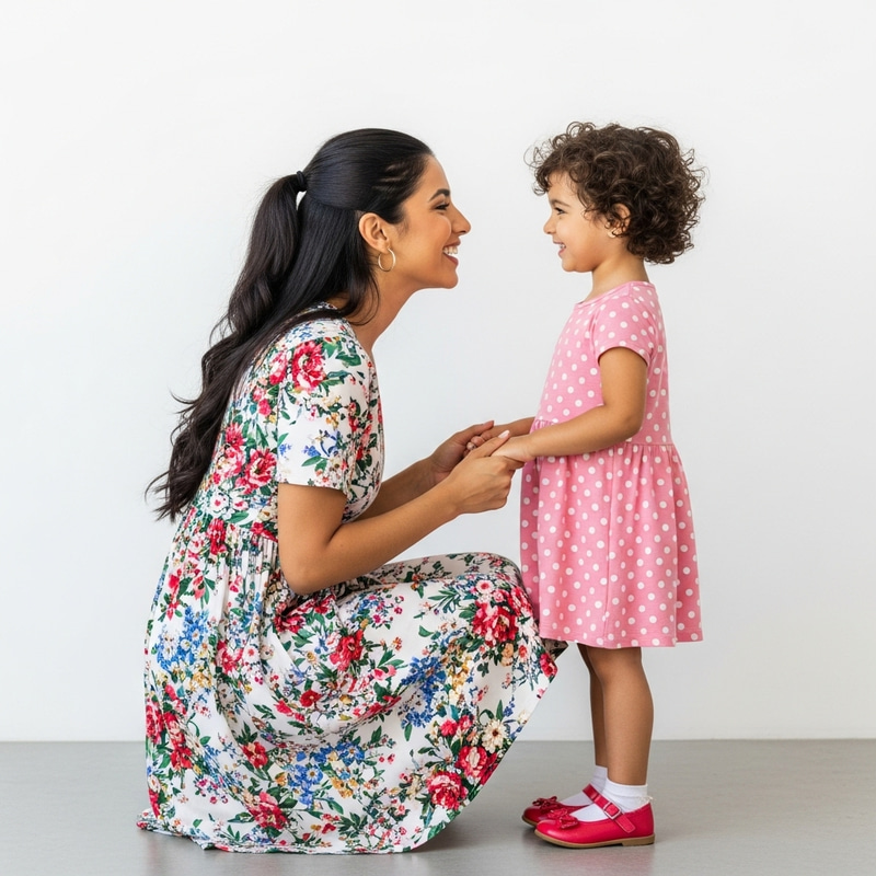 Young Woman and Her 5-Year-Old Daughter Smiling Together