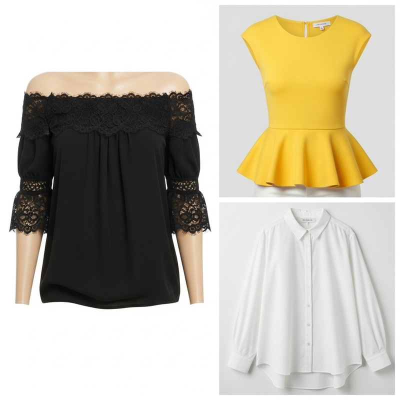 Trendy Women's Tops: Elegant Black, Bright Yellow, Classic White Blouses