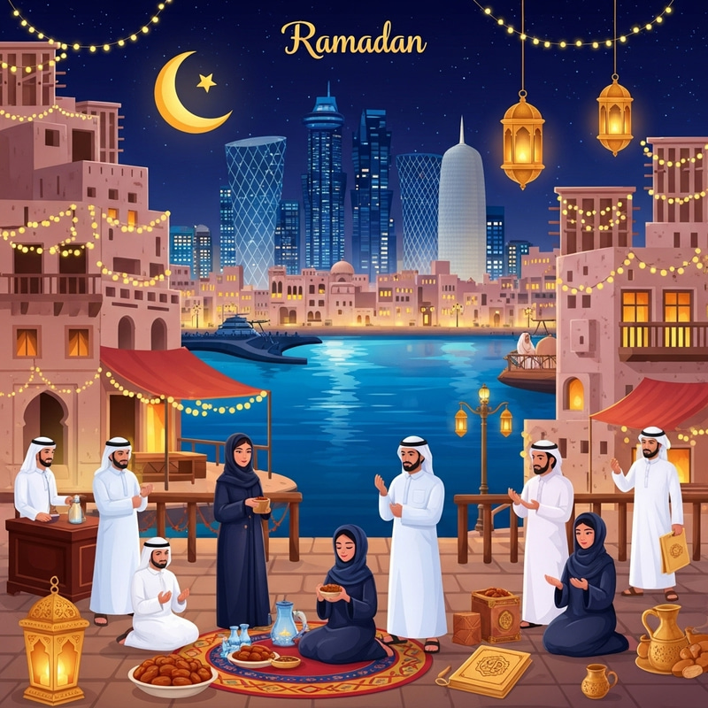 Ramadan in Qatar: Nighttime Scenes of Traditional Celebrations