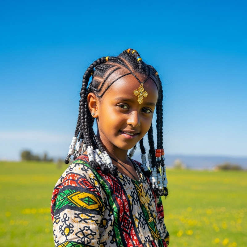 Vibrant Ethiopian Girl in Colorful Meadow