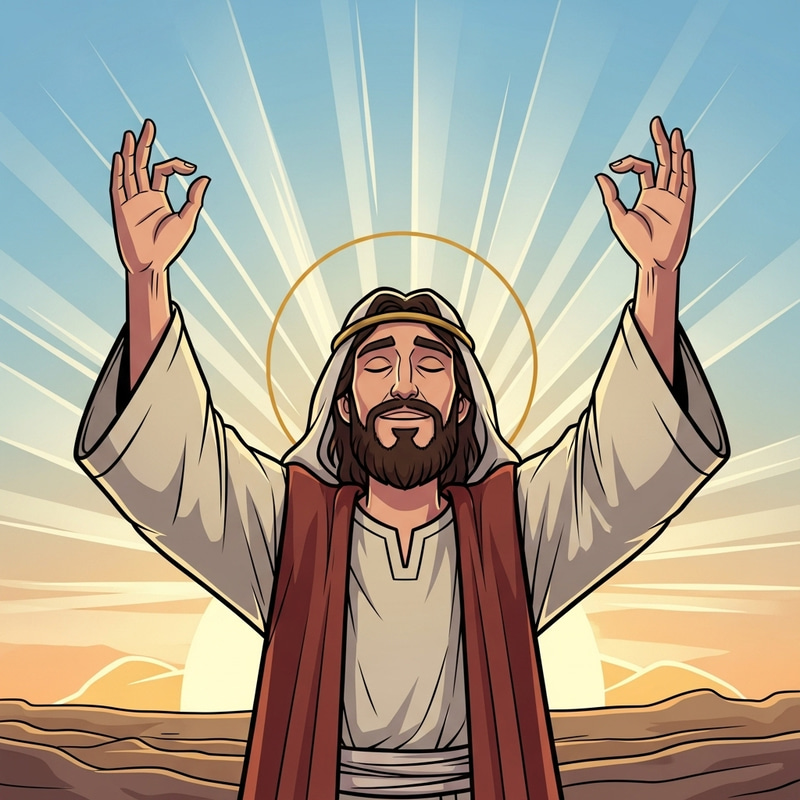 Serene Cartoon of Jesus Risen - Resurrection Illustration Serene Cartoon of Jesus Risen - Resurrection Illustration