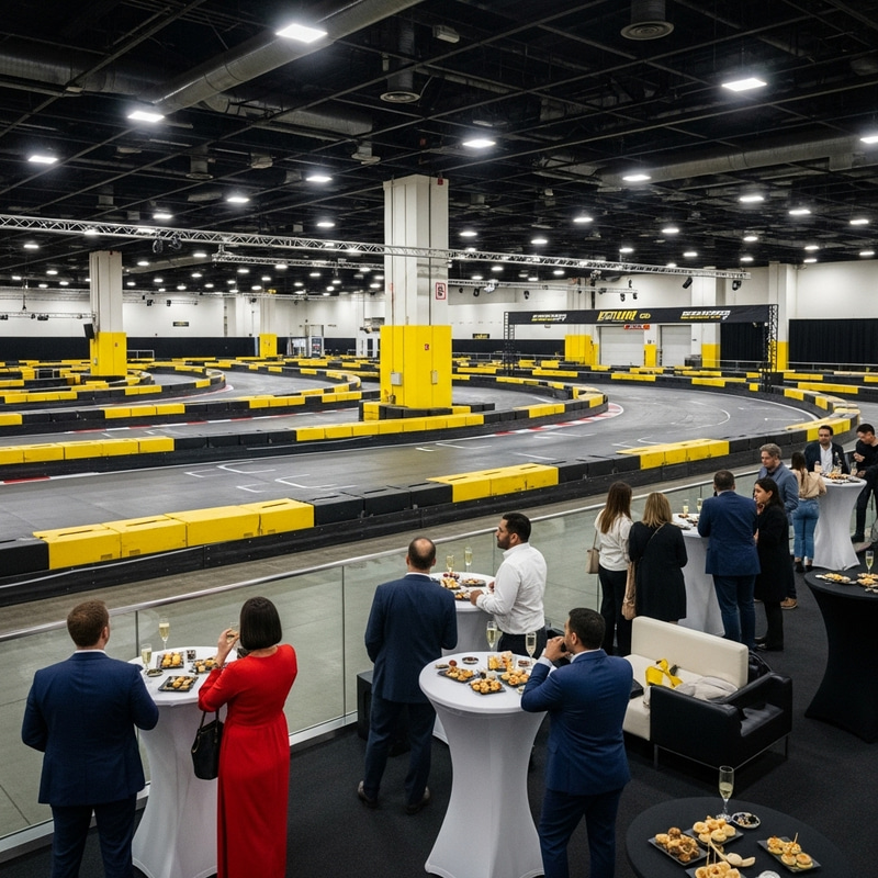 Exciting Indoor Electric Karting Circuit with VIP Stands and Champagne at Convention Center
