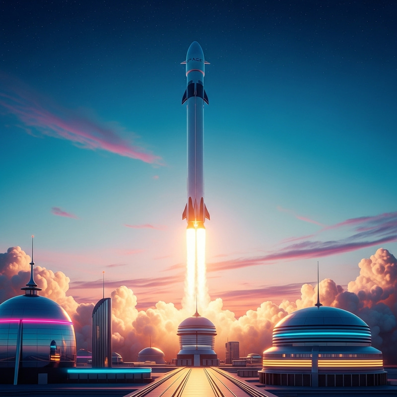 SpaceX Rocket Launch: Retro Futurism in Action