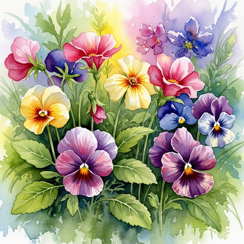 Vibrant Watercolor Flower Garden Art Vibrant Watercolor Flower Garden Art