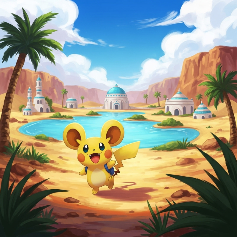 Mischievous Pikachu in Yellow Desert Oasis | Dynamic Brushstrokes Mischievous Pikachu in Yellow Desert Oasis | Dynamic Brushstrokes
