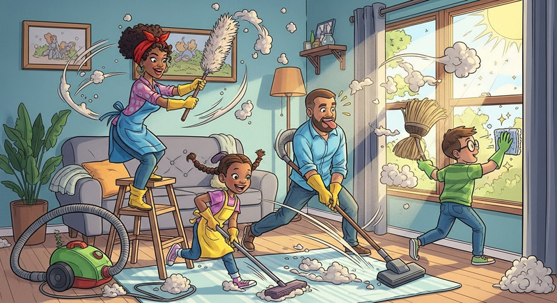 Spring Cleaning Living Room | Family Housekeeping Cartoon