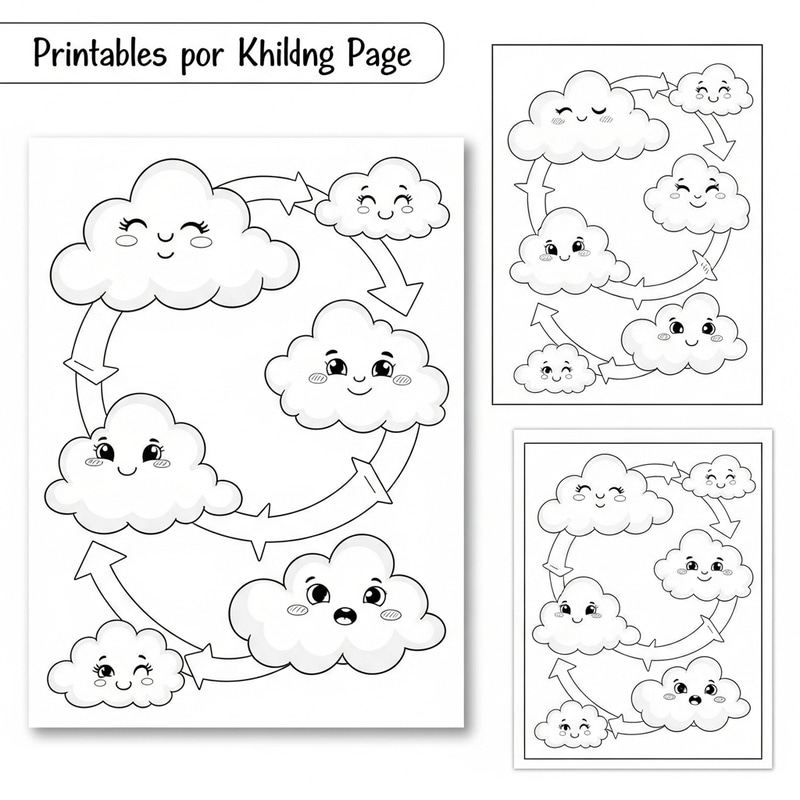 Whimsical Clouds with Expressive Faces Coloring Page | Digital Design
