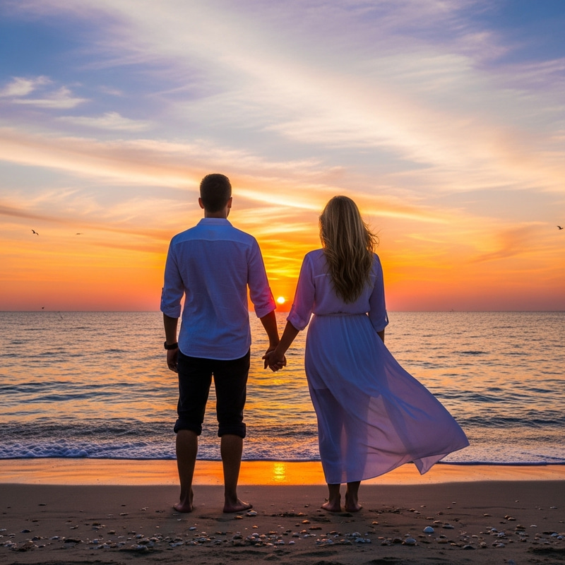 Couple Watching Sunset at the Beach Couple Watching Sunset at the Beach