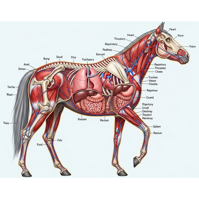 Horse Internal Anatomy: Detailed Cross-Sectional Representation Horse Internal Anatomy: Detailed Cross-Sectional Representation