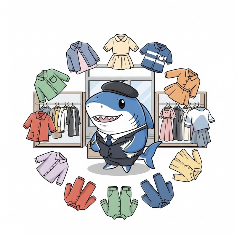 Charming Little Shark Director in Clothing Store | Logo Design Charming Little Shark Director in Clothing Store | Logo Design