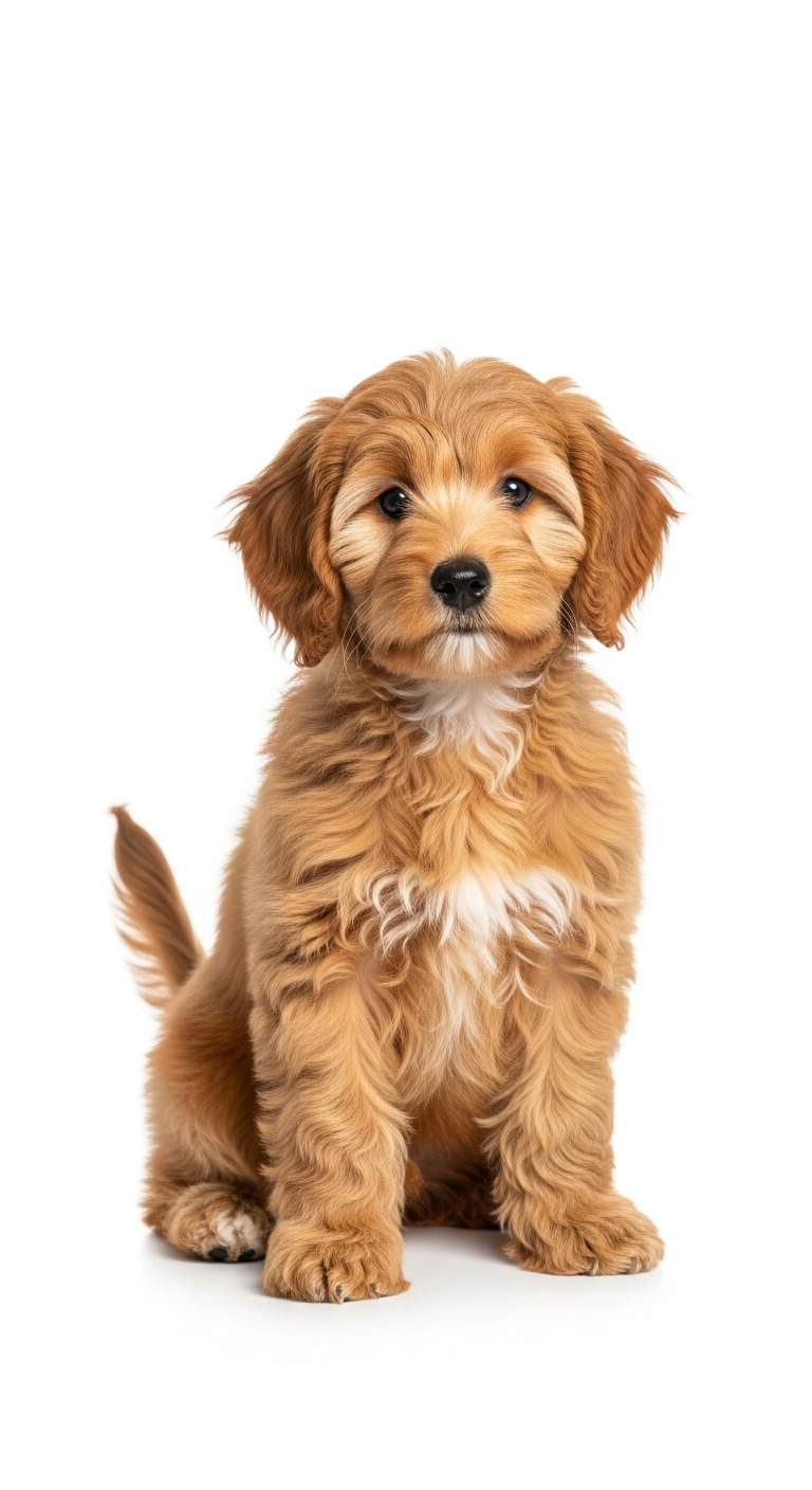Adorable Mini Golden Doodle on White Background Adorable Mini Golden Doodle on White Background