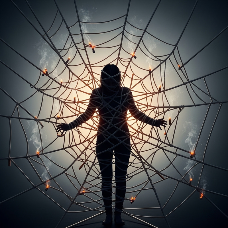 Trapped in a Web of Cigarettes: A Striking Silhouette