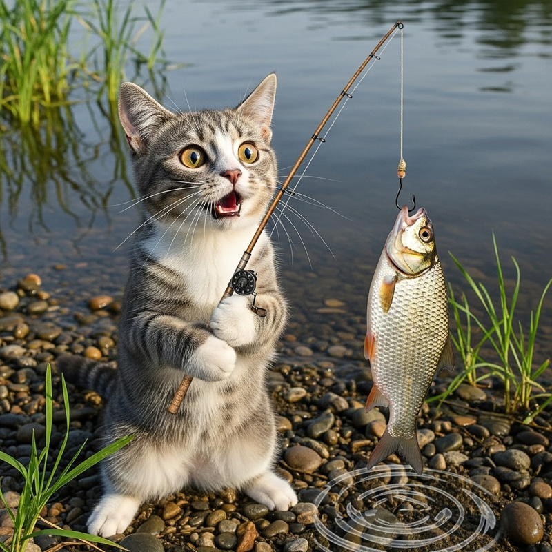 Astonished Cat Fishing - Incredible Surprise Catch