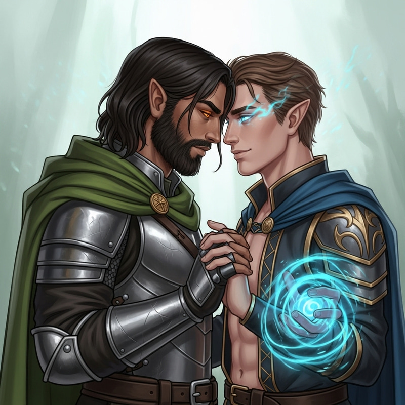 Romantic Fantasy Dungeons and Dragons Male Characters Embrace