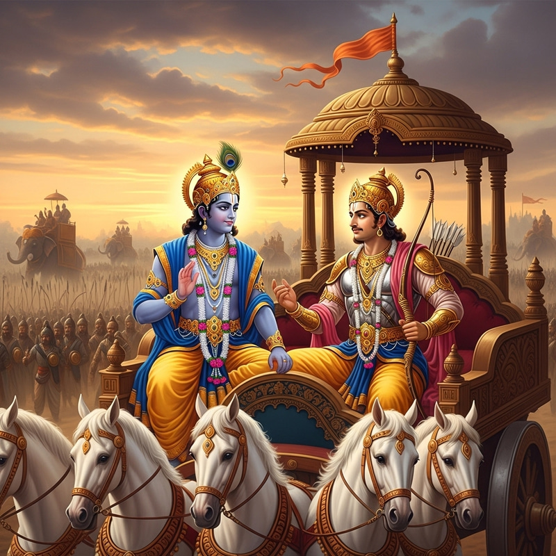 Lord Krishna & Arjuna: Mythological Depiction in Kurukshetra War Lord Krishna & Arjuna: Mythological Depiction in Kurukshetra War