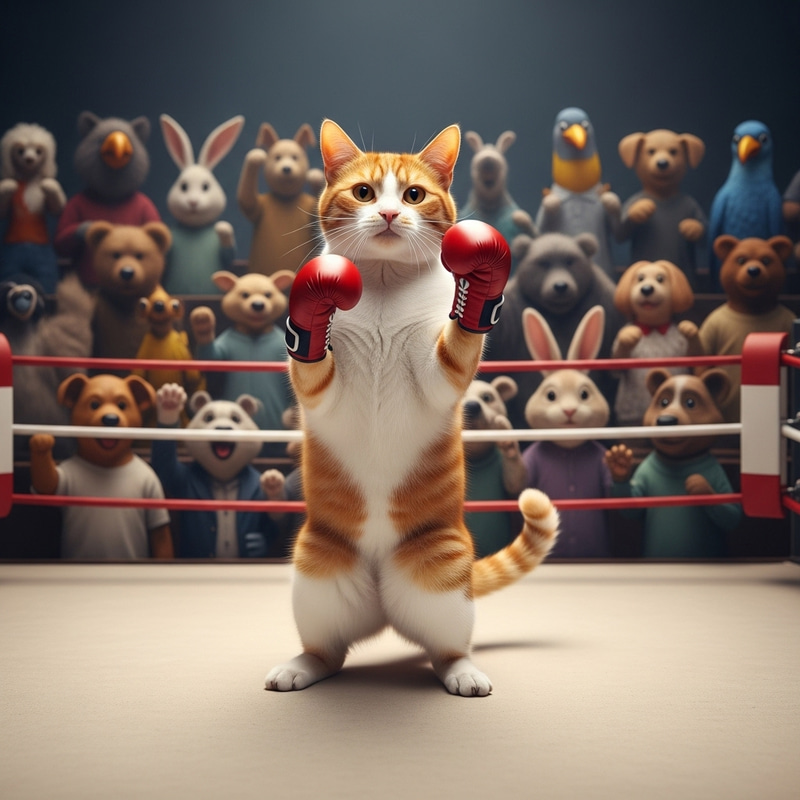 Boxing Cat: Orange & White Feline Champion Boxing Cat: Orange & White Feline Champion