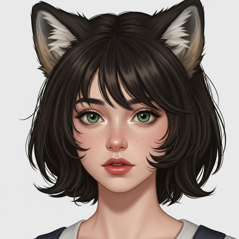 Stunning 15-Year-Old Girl with Wolf-Cut Hair, Green Eyes Stunning 15-Year-Old Girl with Wolf-Cut Hair, Green Eyes