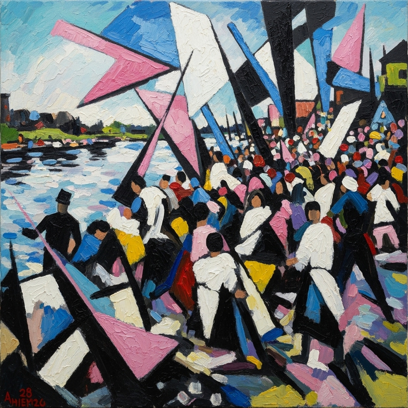 Abstract Crowd by the River - Modern Art & Expression Abstract Crowd by the River - Modern Art & Expression