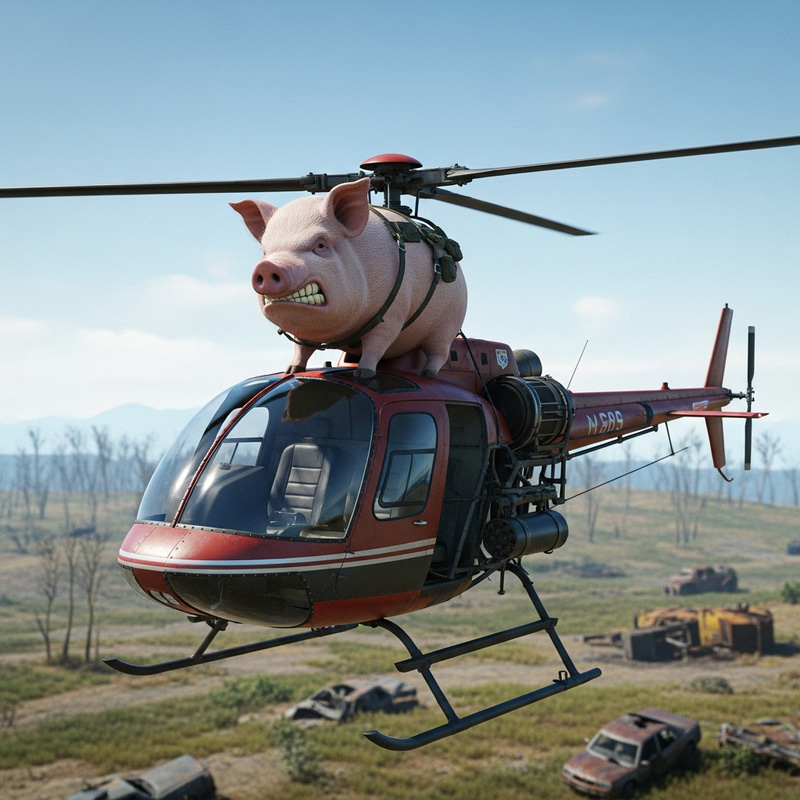 Agitated Swine on Rusty Helicopter: Survival Game Image Agitated Swine on Rusty Helicopter: Survival Game Image