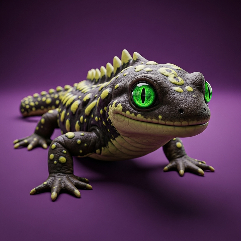 3D Render of Enigmatic Salamander Pokemon with Green Eyes