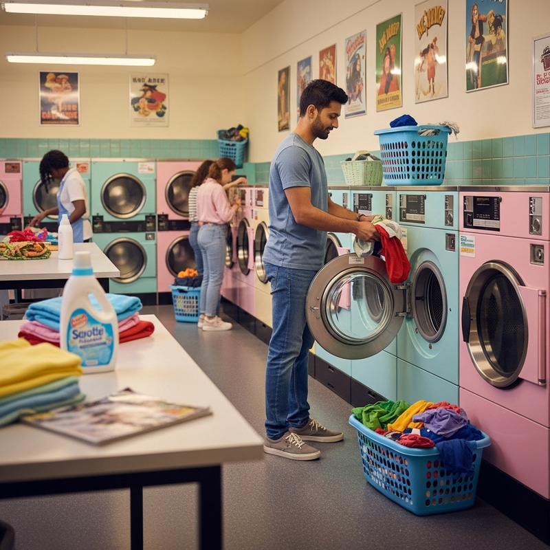 Man in a Launderette: A Vibrant Laundry Experience