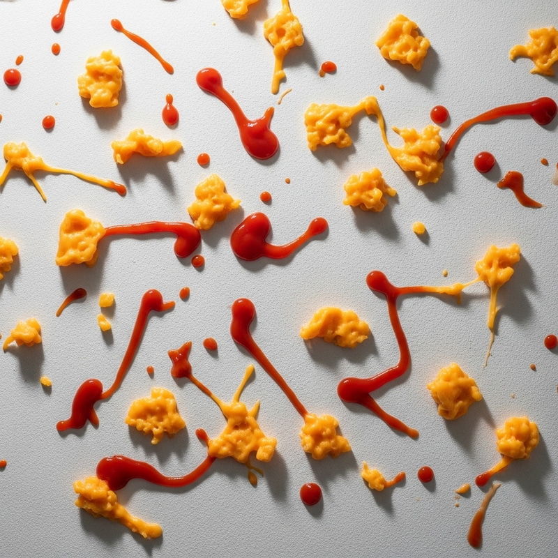 Innovation in Culinary Mishaps: Ceiling Artfully Splattered with Melted Cheese & Ketchup Stains