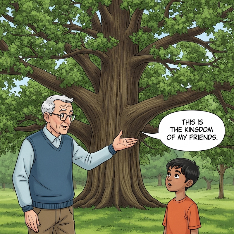 Elderly Man Sharing Wisdom at Ancient Oak Tree | Kingdom of My Friends Elderly Man Sharing Wisdom at Ancient Oak Tree | Kingdom of My Friends