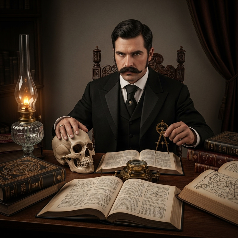 Masonic Mystic in Black Suit with Skull and Compass: 19th Century Enigma Masonic Mystic in Black Suit with Skull and Compass: 19th Century Enigma
