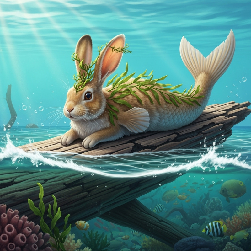 Whimsical Sea Rabbit Perched on Driftwood | Coneja del Mar Whimsical Sea Rabbit Perched on Driftwood | Coneja del Mar