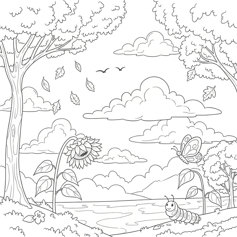 Whimsical Clouds Coloring Page - Children's Natural Cycle Theme