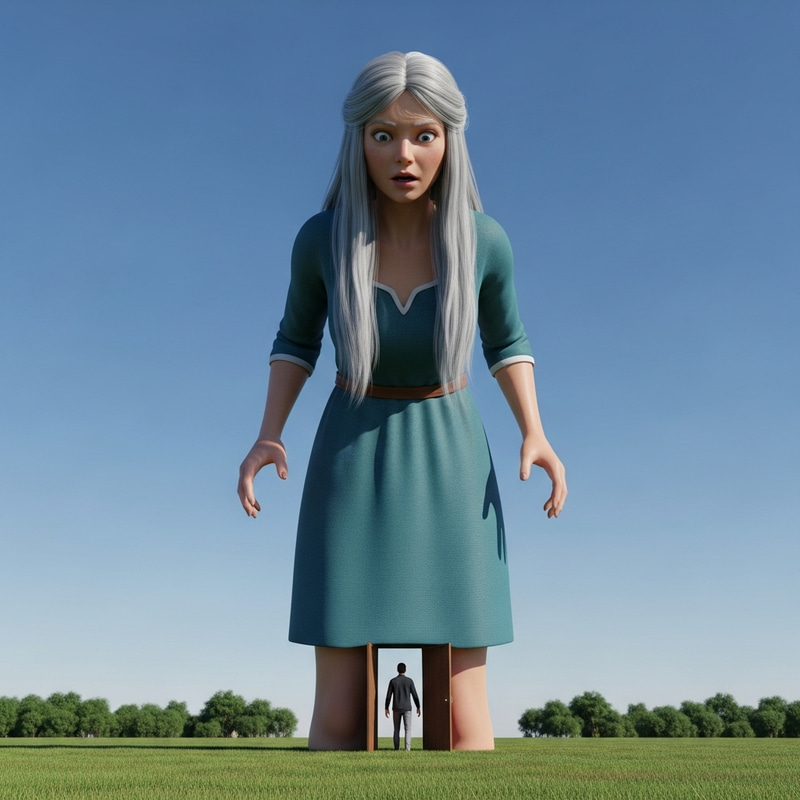 Colossal Nordic Giantess with Tiny Human Figure Colossal Nordic Giantess with Tiny Human Figure