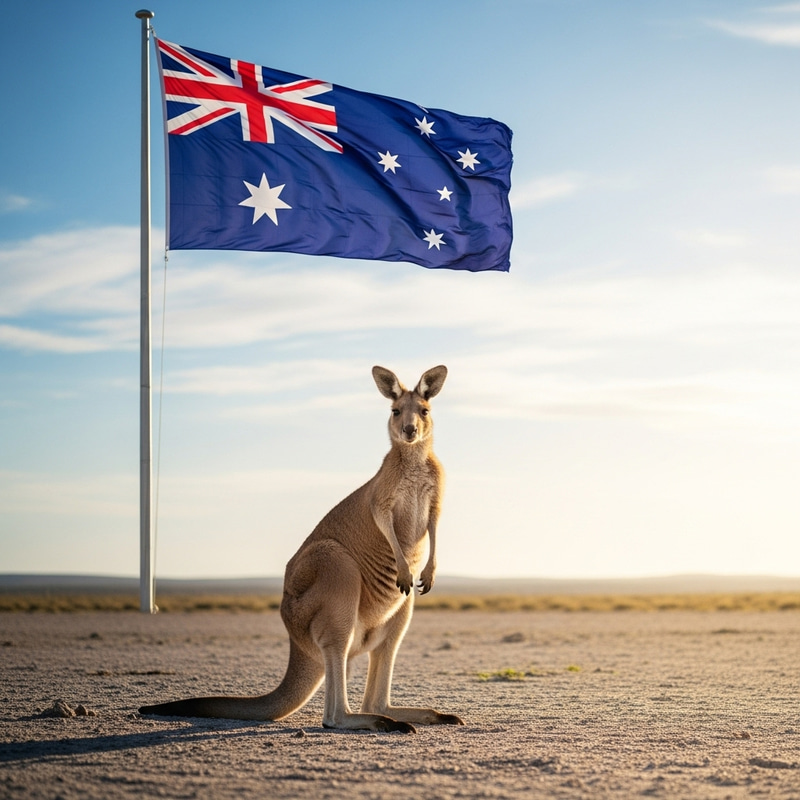 Majestic Kangaroo with Australian Flag Backdrop | Nature's Bounty Majestic Kangaroo with Australian Flag Backdrop | Nature's Bounty