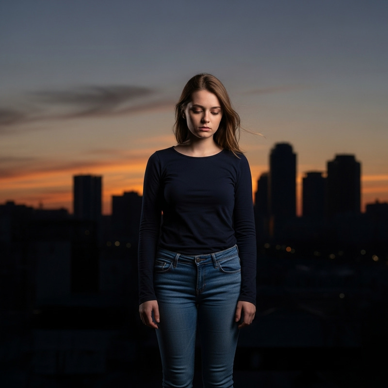 Sad Girl in City at Dusk | Emotional Photo in Denim Jeans Sad Girl in City at Dusk | Emotional Photo in Denim Jeans