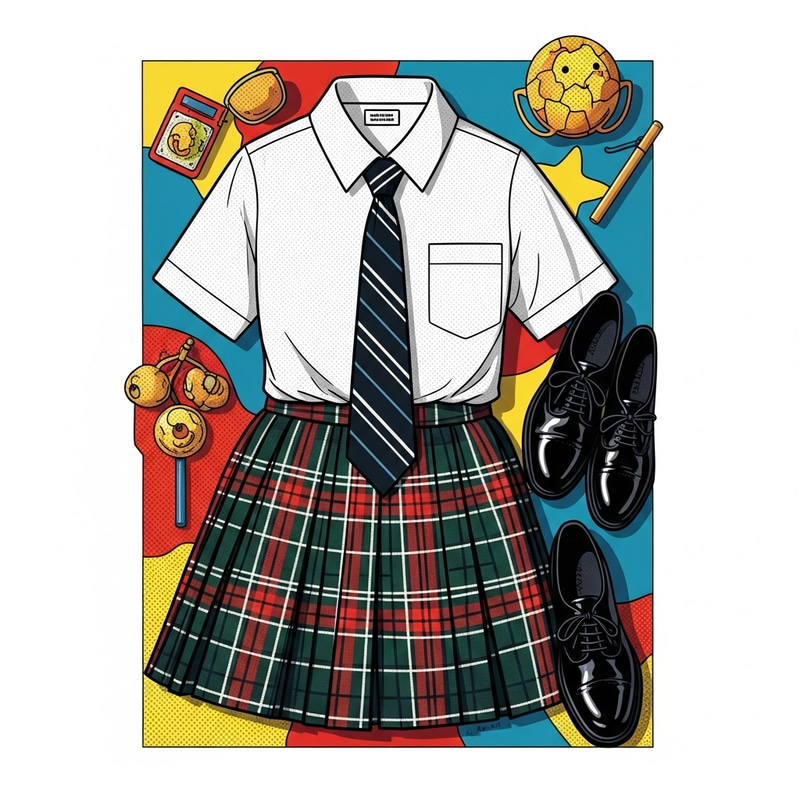 School Uniform in Pop Art Style: Vibrant 1950s Palette School Uniform in Pop Art Style: Vibrant 1950s Palette