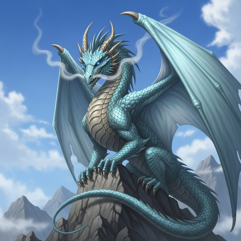 Majestic Light Blue Dragon on Craggy Mountain Peak Majestic Light Blue Dragon on Craggy Mountain Peak
