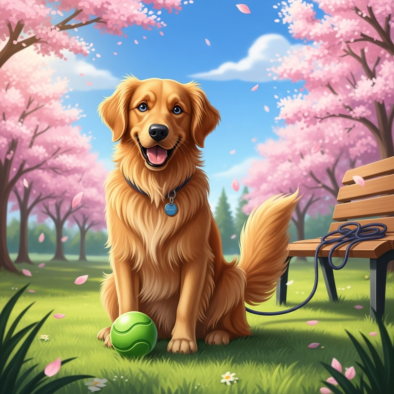 Happy Golden Retriever Dog in Park