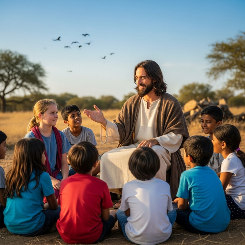Serene Scene: Jesus Sharing Stories with Diverse Children Serene Scene: Jesus Sharing Stories with Diverse Children