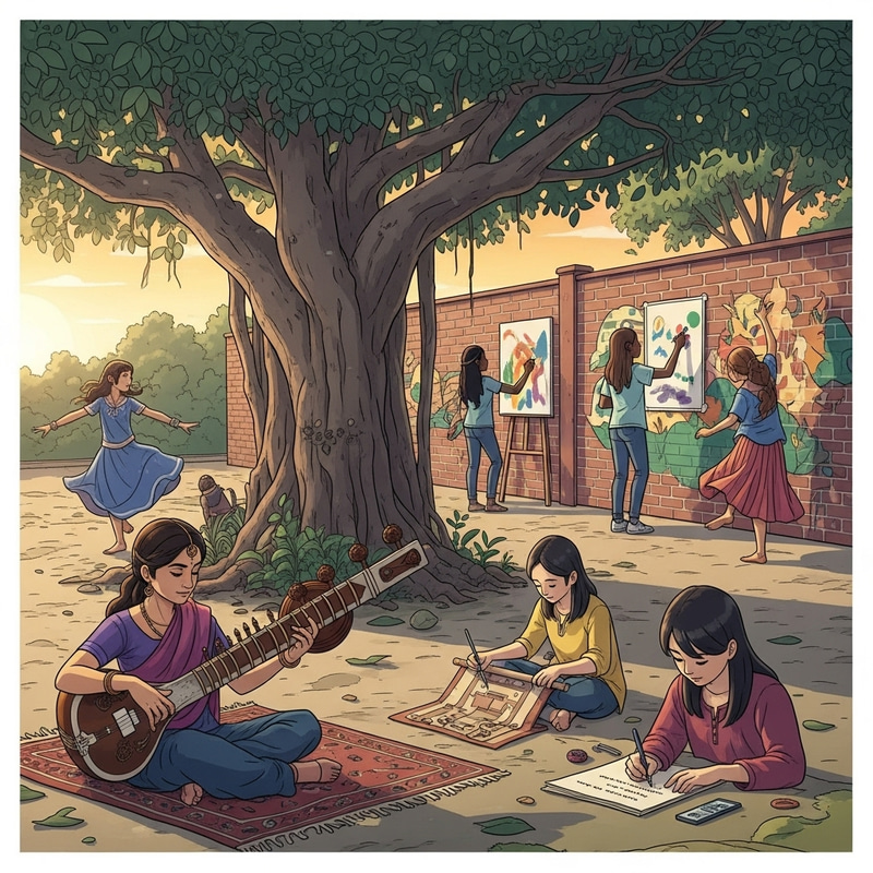 Beautiful Girls Exhibit Artistic Talents Outdoors