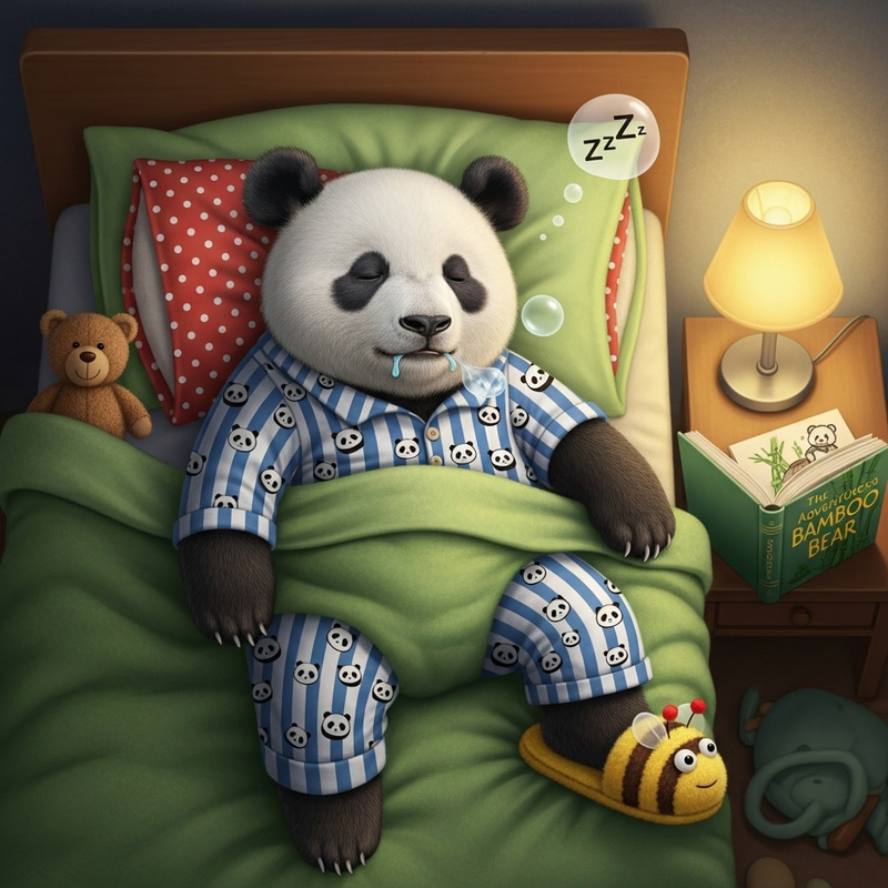 Adorable Panda Sleeping in Pajamas Illustration Adorable Panda Sleeping in Pajamas Illustration