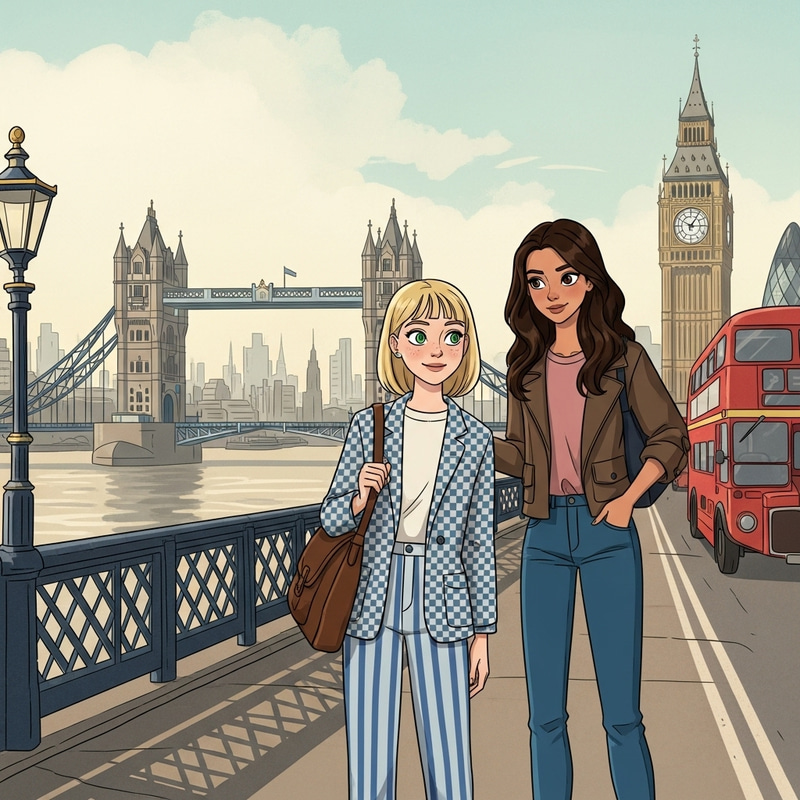 Vintage Style Animated Image: Short Blonde Girl in London Cityscape Vintage Style Animated Image: Short Blonde Girl in London Cityscape