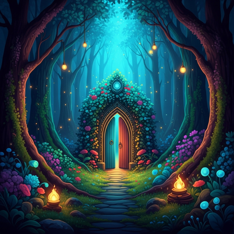 Enchanted Mystical Forest: Vibrant Colors & Enchanted Creatures
