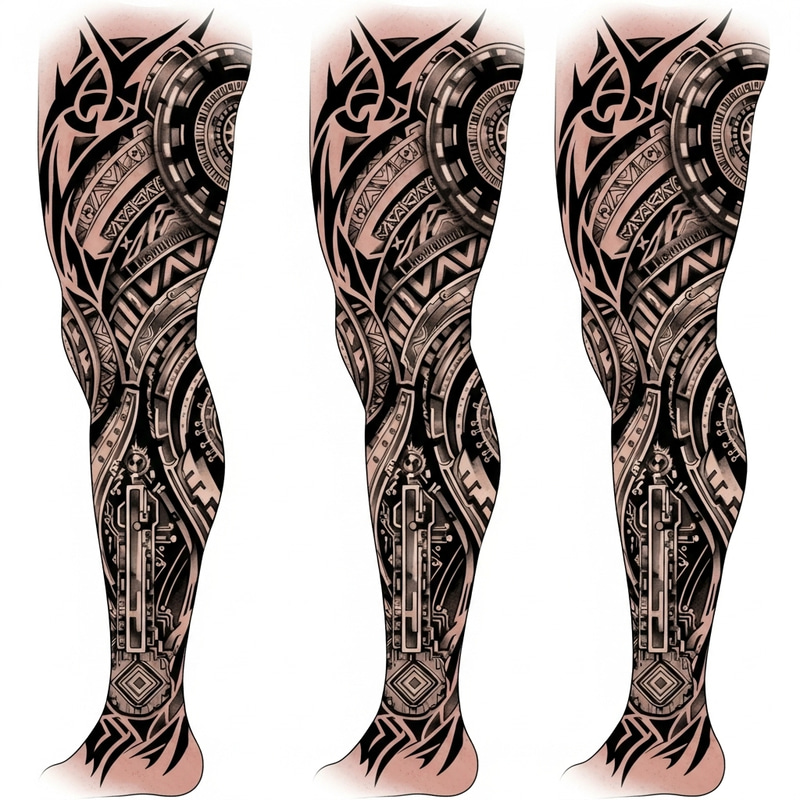 Tribal Hitech Full-Leg Tattoo Design Tribal Hitech Full-Leg Tattoo Design