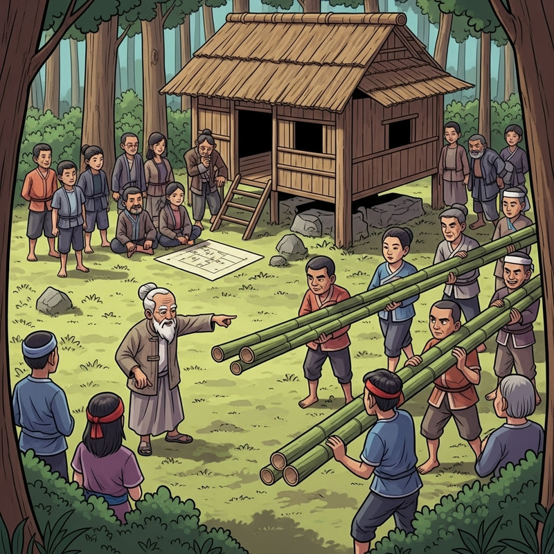 Forest Bayanihan: Elder Orchestrates Unity Among Villagers Forest Bayanihan: Elder Orchestrates Unity Among Villagers