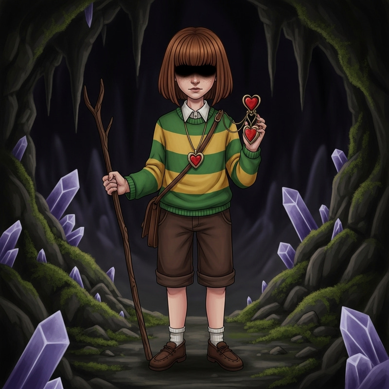 Chara Character - Green and Yellow Outfit in Underground Fantasy World Chara Character - Green and Yellow Outfit in Underground Fantasy World
