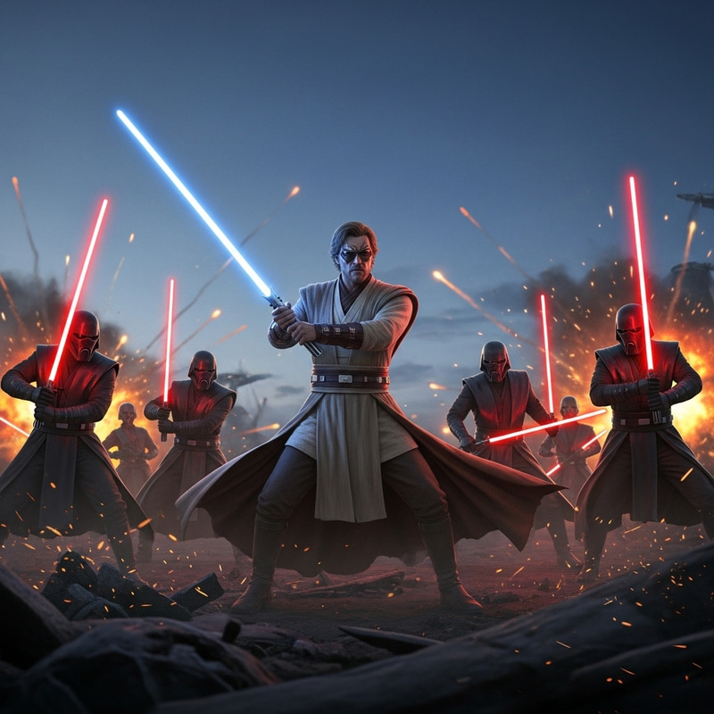 Epic Jedi Knight Defeats Sith Lords: Intense Lightsaber Duel Epic Jedi Knight Defeats Sith Lords: Intense Lightsaber Duel