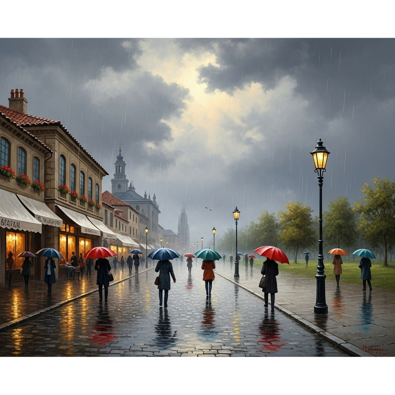 Rainy Afternoon: Serene Landscape Painting Rainy Afternoon: Serene Landscape Painting