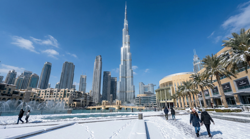 Dubai's Winter Wonder: Snow-Covered Burj Khalifa